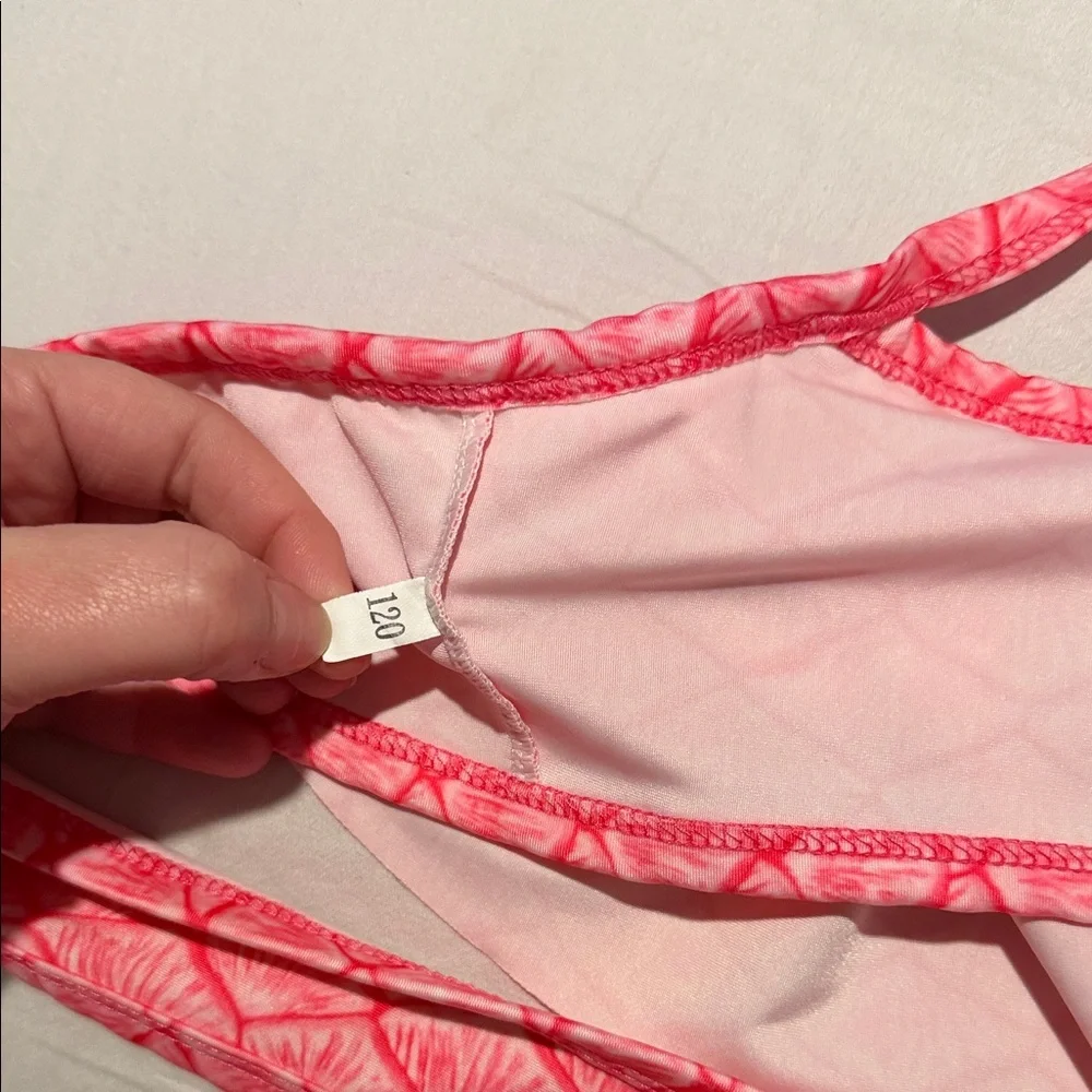 Pink Ruffle Mermaid Scale Halter Girls Bikini Top 6/7